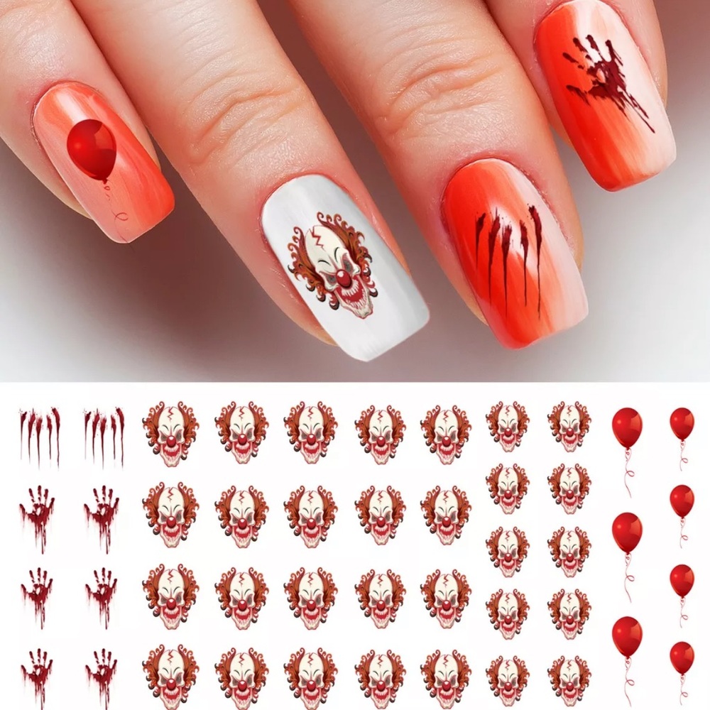 💌BO/GO$6 Pennywise Evil Clown Transfer Nail Decals